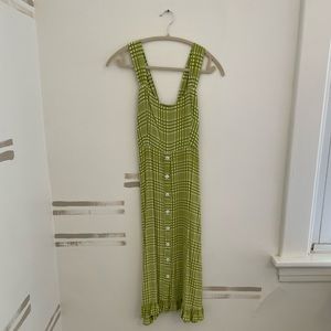 Faithfull the brand lime plaid midi dress EUC